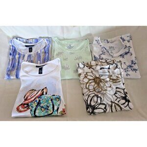 Lot of 5 Womens Petite Medium PM Short Sleeve Shirts Mixed Brands Casual Tops